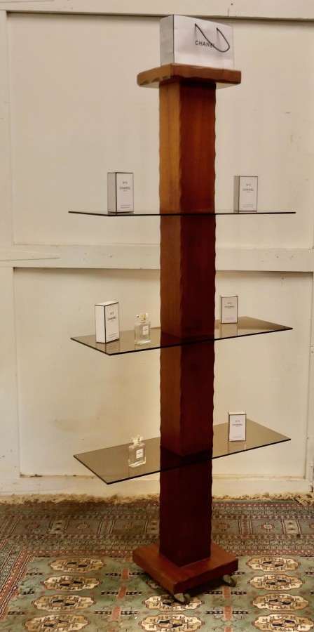 French Mid Century Modern Teak and Smoked Glass Etagère, Display Shelf - Image 4
