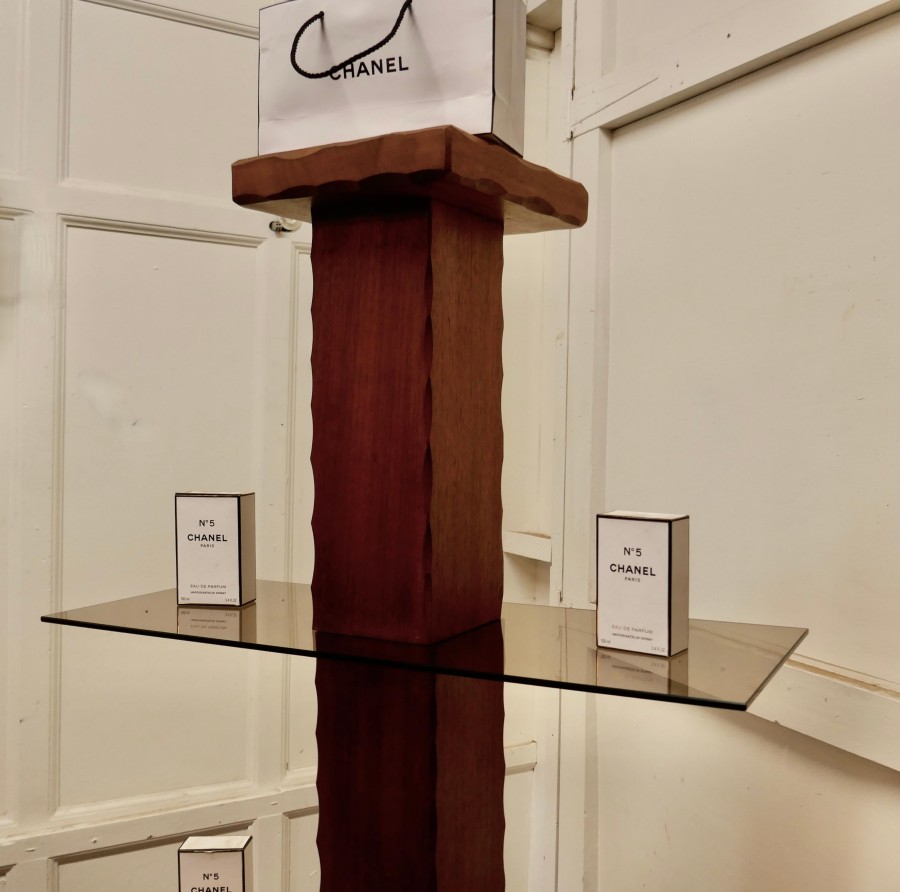 French Mid Century Modern Teak and Smoked Glass Etagère, Display Shelf - Image 5