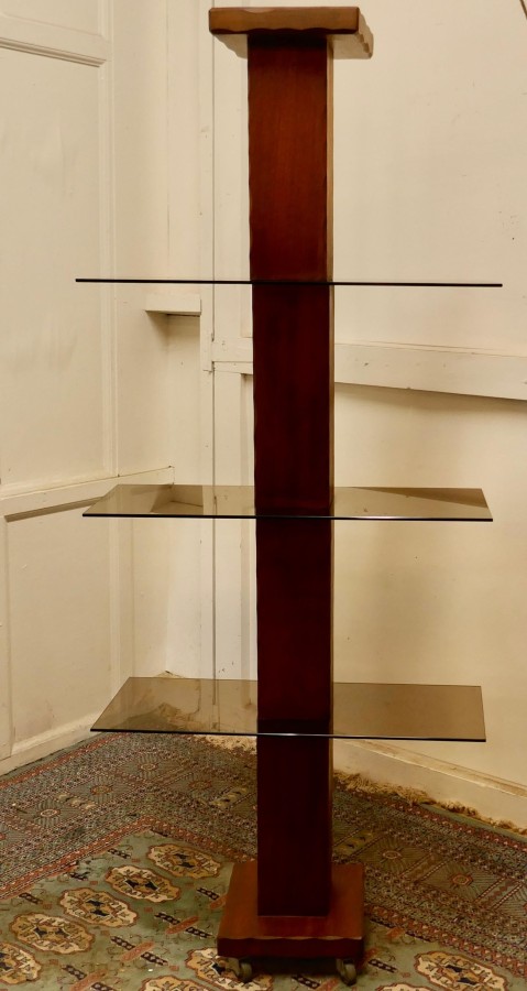 French Mid Century Modern Teak and Smoked Glass Etagère, Display Shelf - Image 10