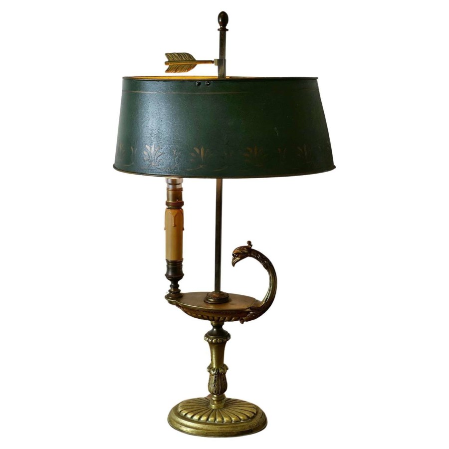 French Painted Toleware and Brass Desk Lamp A lovely piece