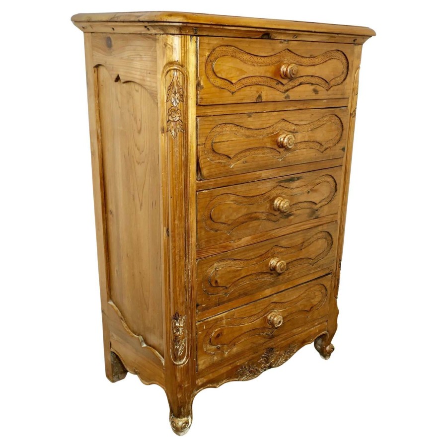 French Style Golden Pine Commode Chest of Drawers