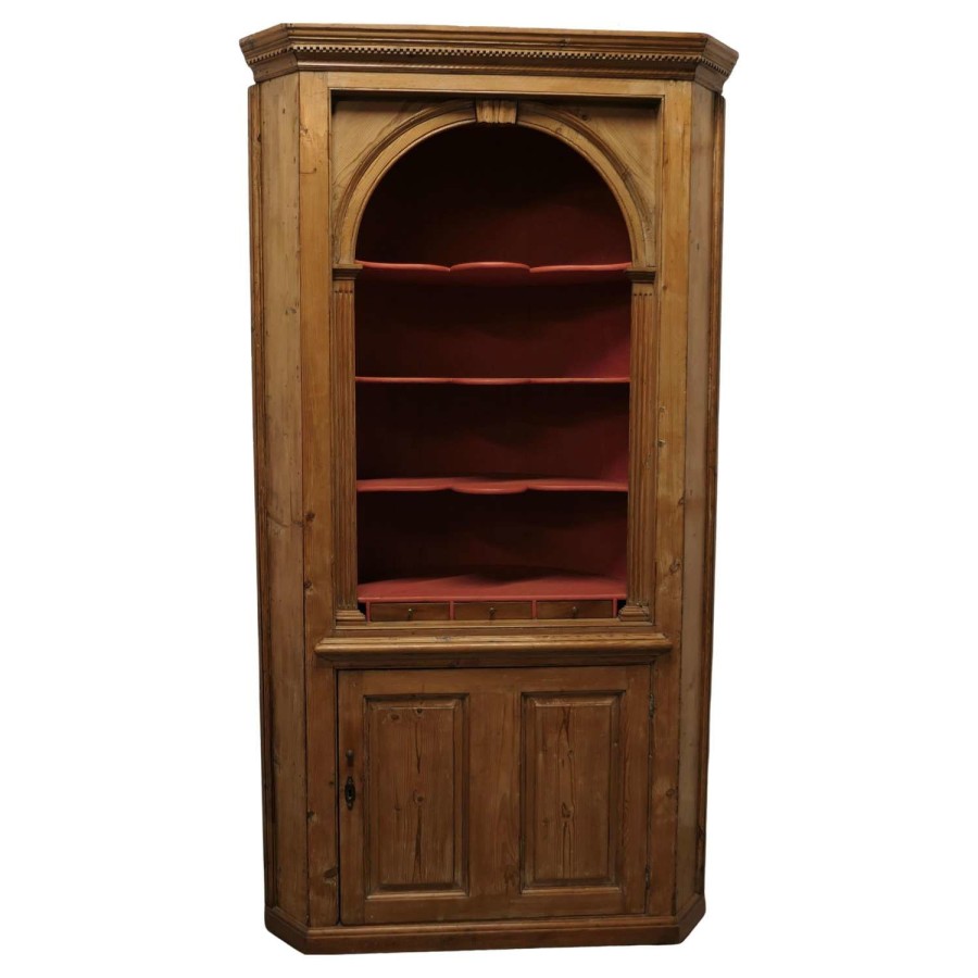 Georgian Pine Barrel Back Shelved Corner or Alcove Cupboard