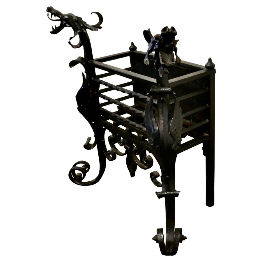 Gothic Style Free Standing Tall Fire Basket, Grate for Inglenook