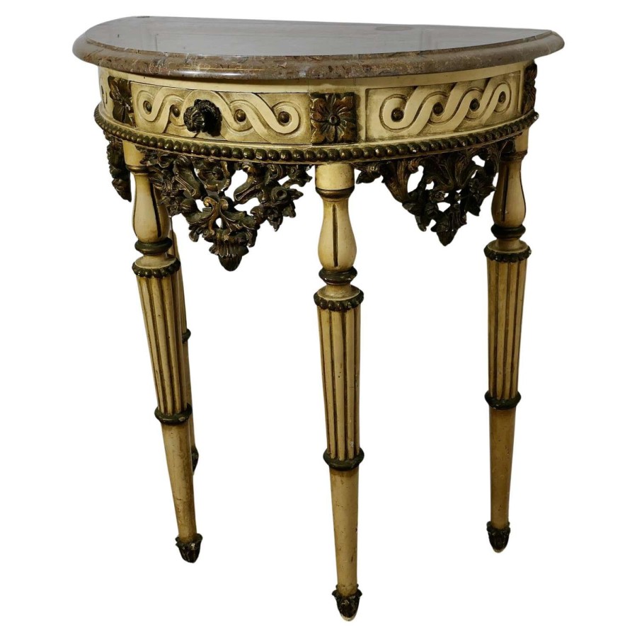Half Moon Carved and Painted Console or Hall Table