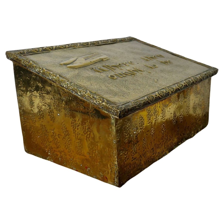 Hand Beaten Brass Fireside Slipper Box “Where they ought to be”