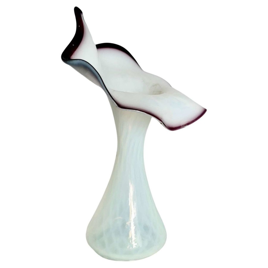 Hand Blown Victorian Semi Opalescent Jack in the Pulpit Vase