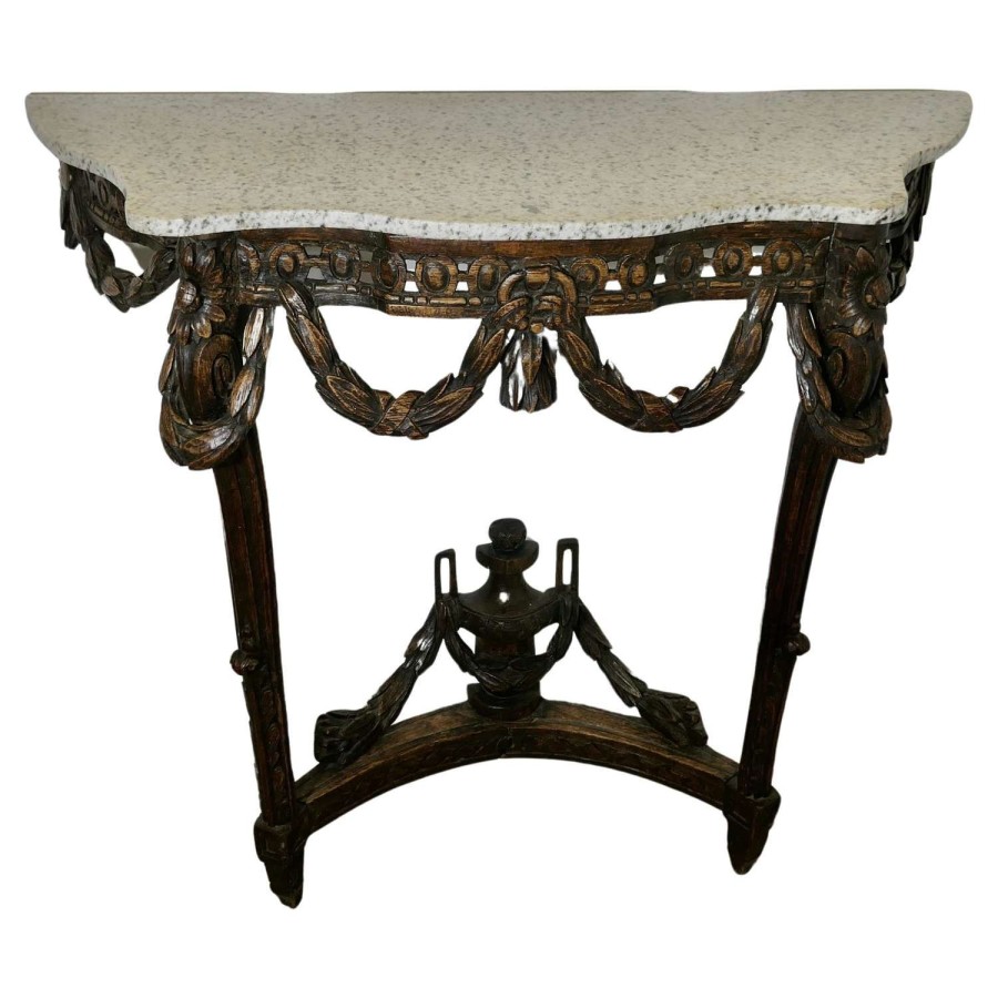 Hand Carved French Console Table, with Granite Top