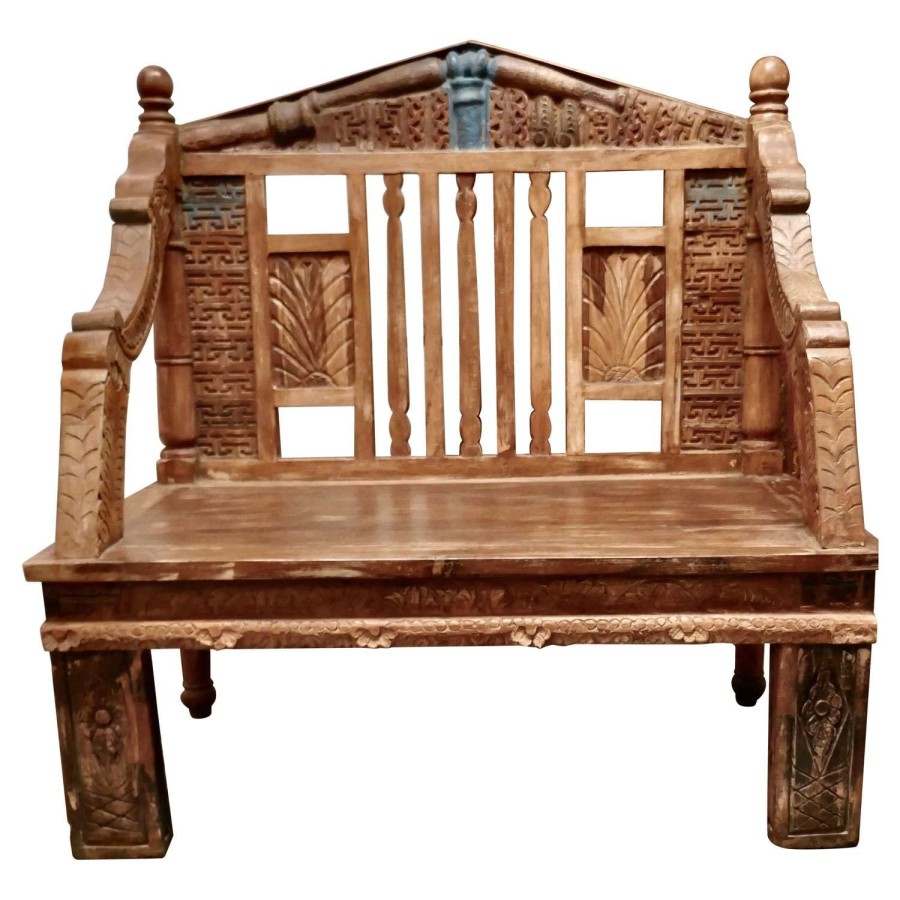 Hand Made Anglo Indian Folk Art Bench