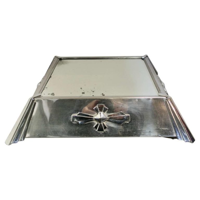 Large Art Deco Mirror Top Chrome Plateau Wedding Cake Stand