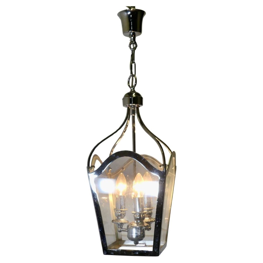 Large Art deco Style Chrome and Glass Lantern, Hall Light