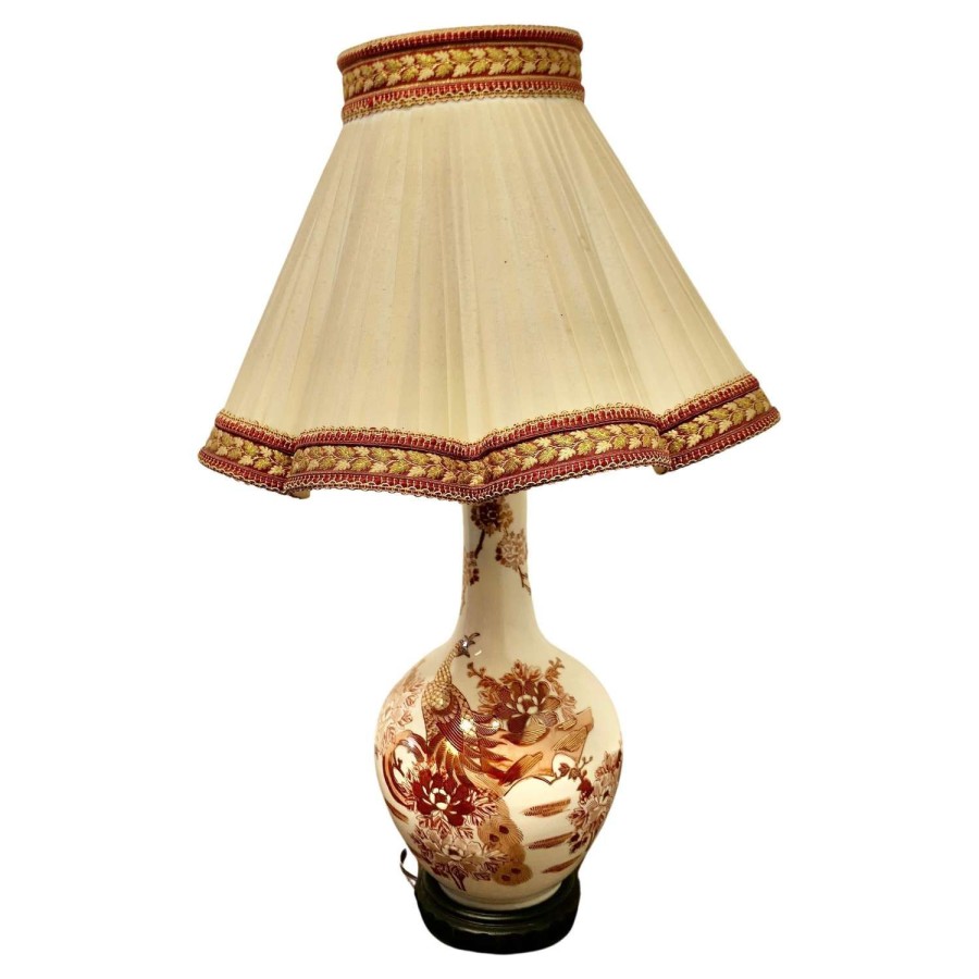 Large Famille Rose Dragon Vase Lamp, Classic Oriental Chintz