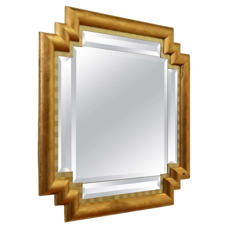 Large French Art Deco Odeon Style Gilt Mirror