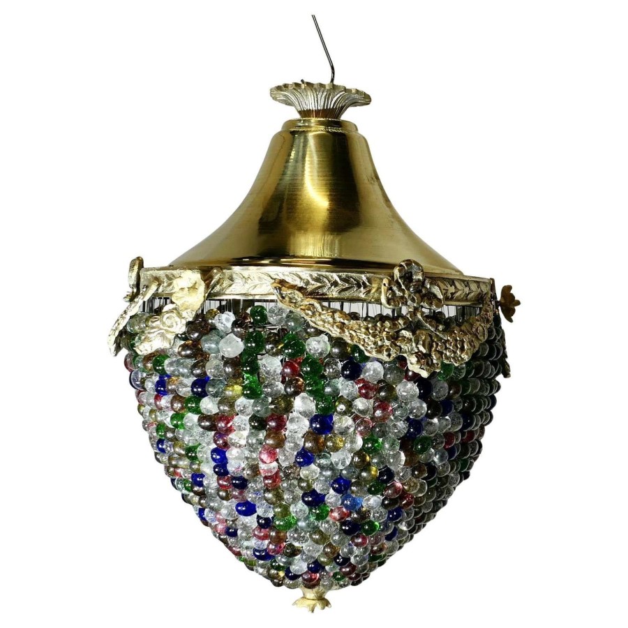 Large French Multi Coloured Teardrop Lamp Shade