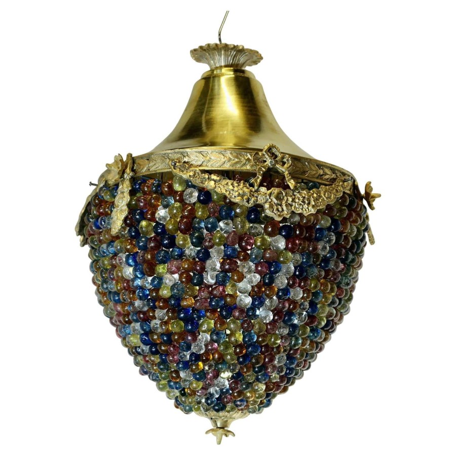 Large French Multi Coloured Teardrop Lamp Shade