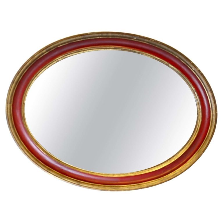 Large Oval Gilt and Red Wall Mirror