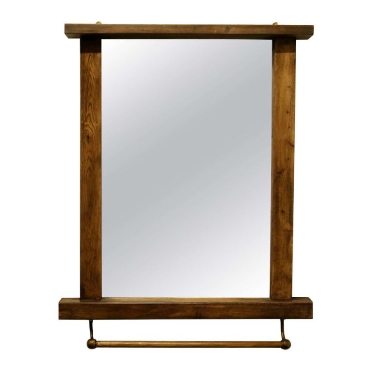Large Reclaimed Oak Cloakroom Wall Mirror with Towel Rail