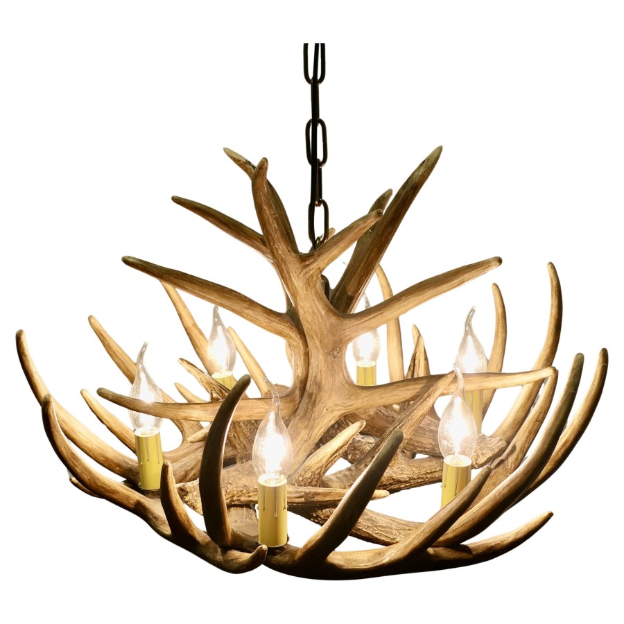 Large Simulated Black Forrest Stag Antler Hanging Chandelier - Image 2