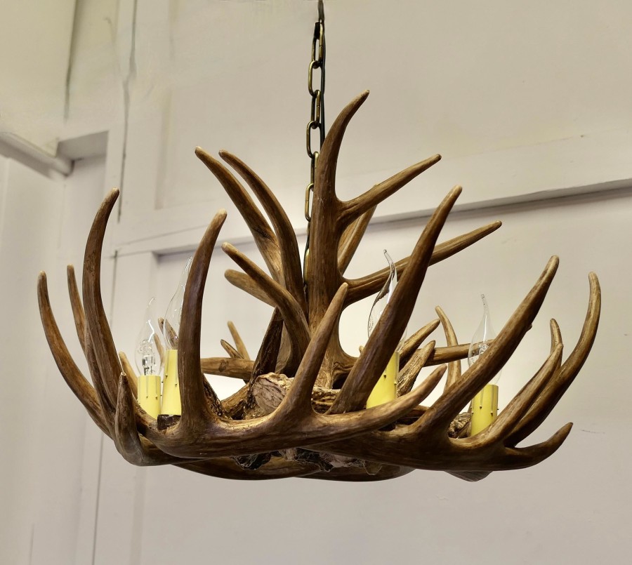 Large Simulated Black Forrest Stag Antler Hanging Chandelier - Image 11