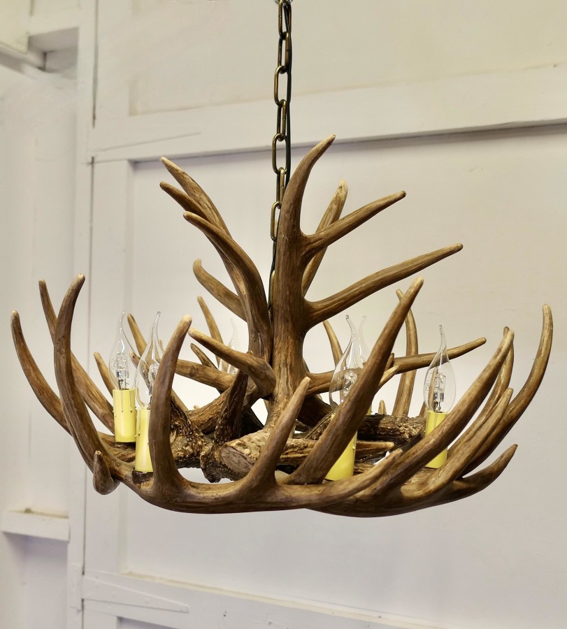 Large Simulated Black Forrest Stag Antler Hanging Chandelier - Image 12