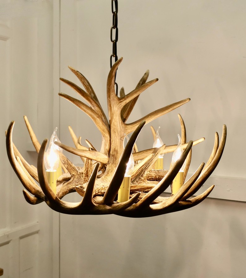 Large Simulated Black Forrest Stag Antler Hanging Chandelier - Image 3