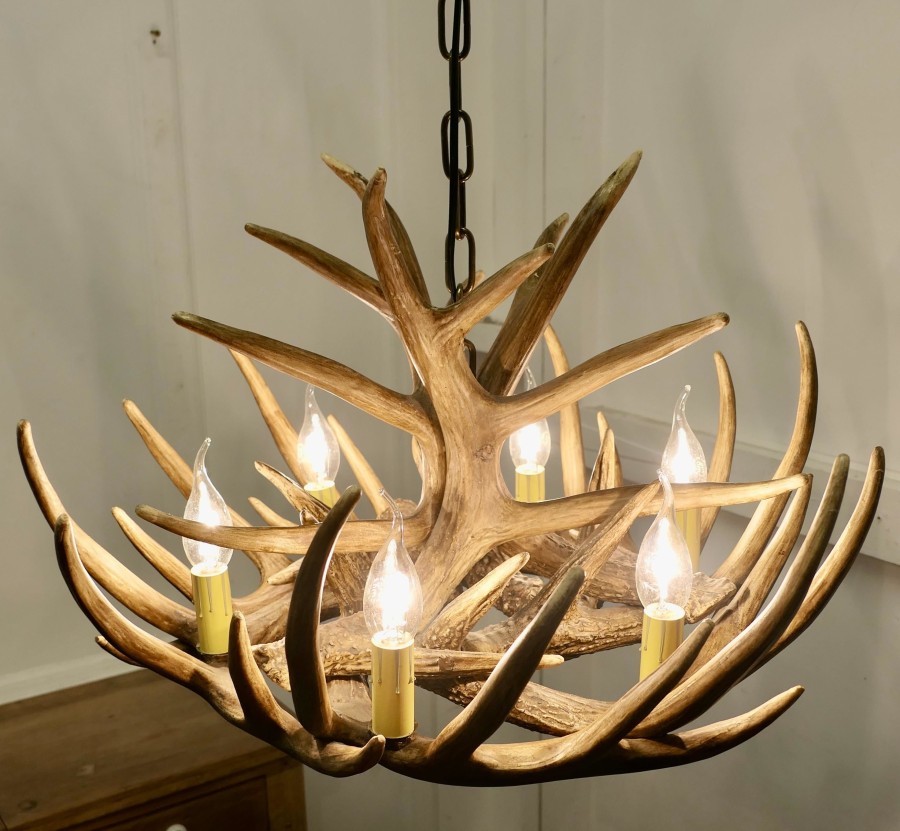 Large Simulated Black Forrest Stag Antler Hanging Chandelier - Image 4