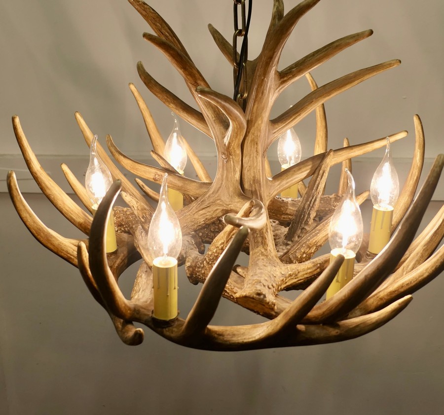 Large Simulated Black Forrest Stag Antler Hanging Chandelier - Image 5