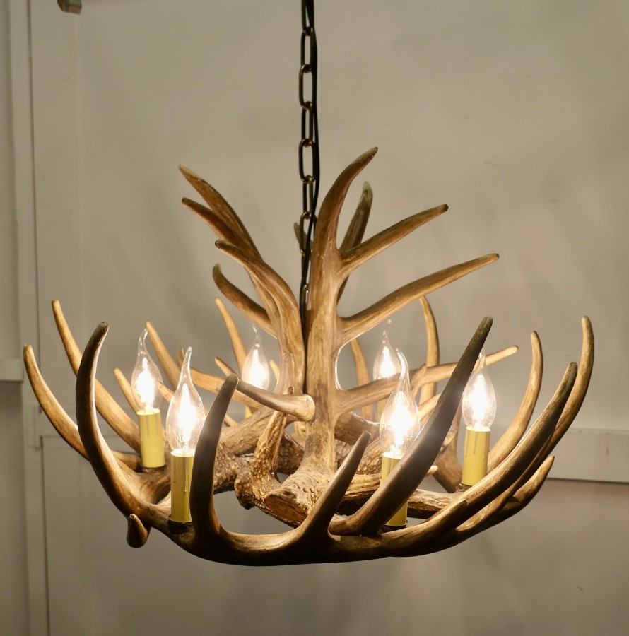 Large Simulated Black Forrest Stag Antler Hanging Chandelier - Image 6