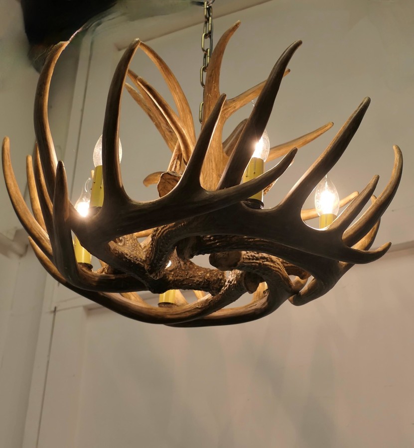 Large Simulated Black Forrest Stag Antler Hanging Chandelier - Image 7