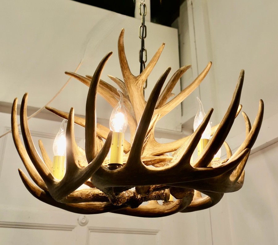 Large Simulated Black Forrest Stag Antler Hanging Chandelier - Image 8