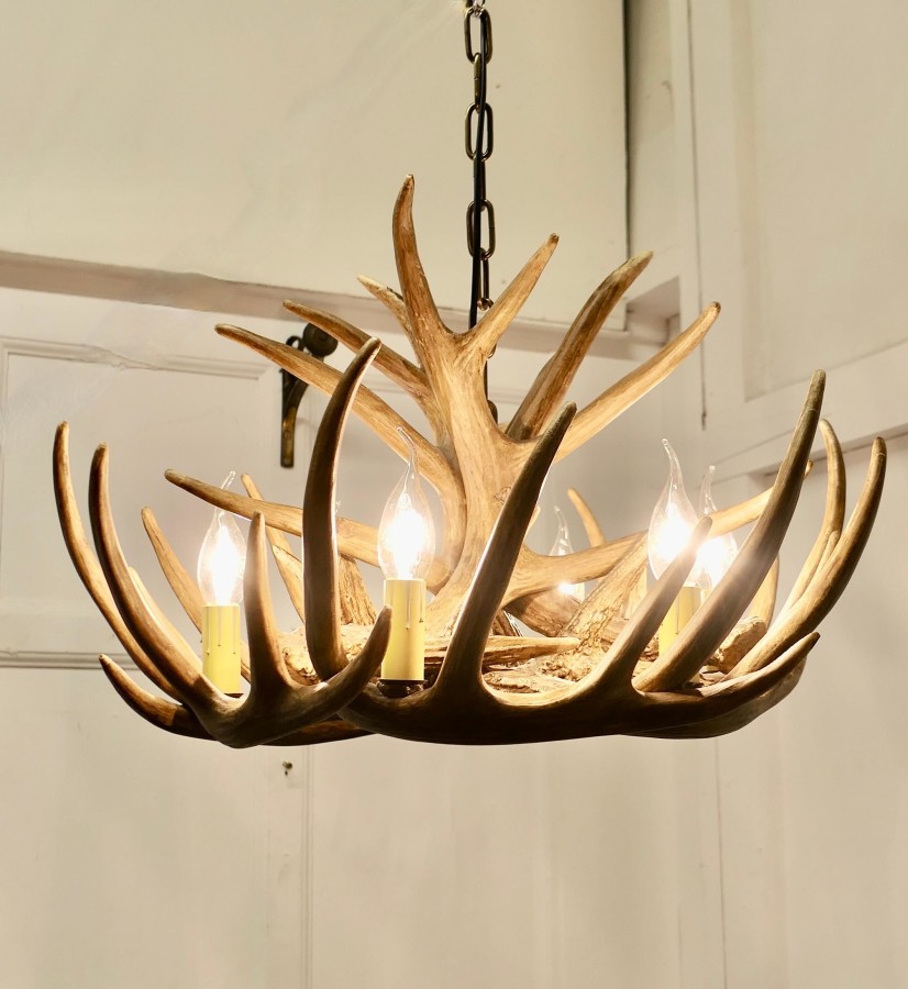 Large Simulated Black Forrest Stag Antler Hanging Chandelier - Image 9