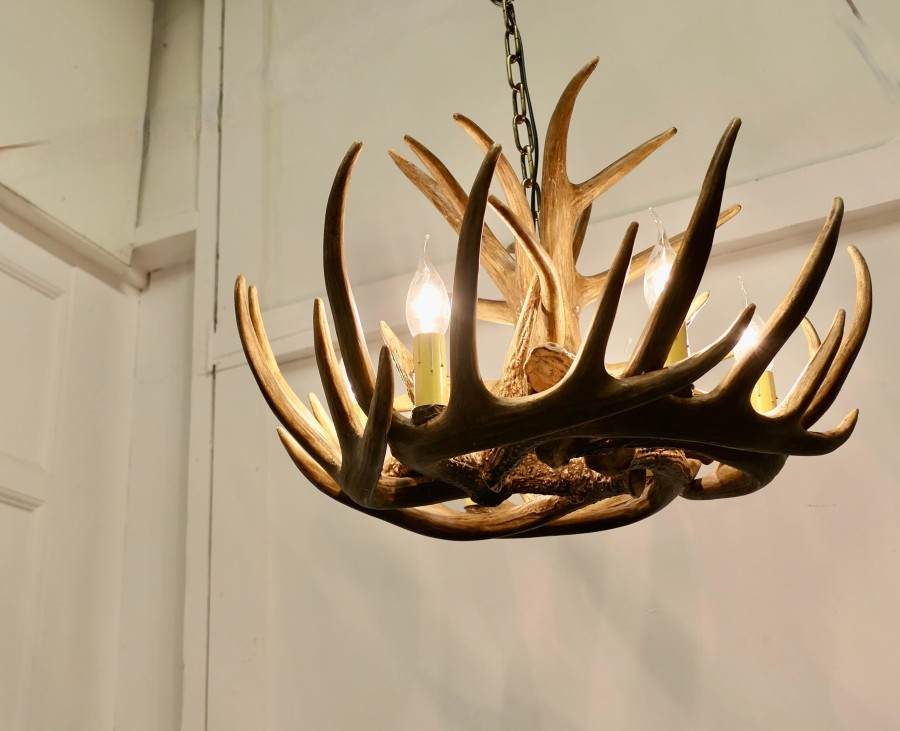 Large Simulated Black Forrest Stag Antler Hanging Chandelier - Image 10