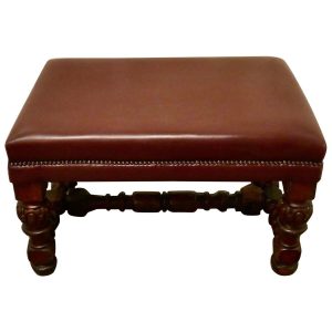 Large Victorian Oak and Leather Library Stool