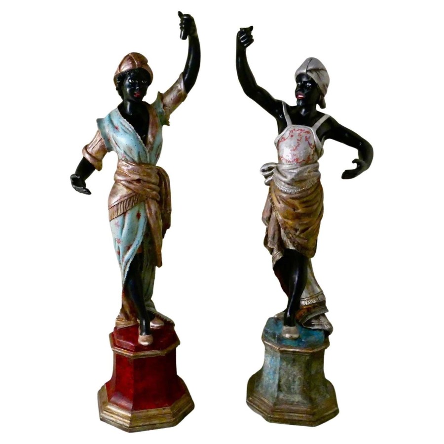 Life size Pair of 19th Century Italian Carved Wooden Statues