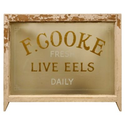 Pie Window Sign Live Eel and Pie Shop Window, Etched Glass Advertising Sign For Sale