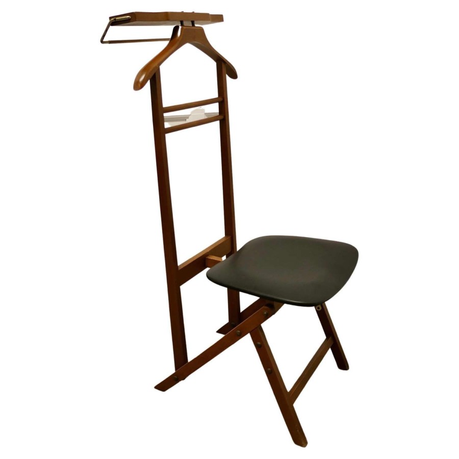 Midcentury Beech and Vinyl Gentleman's Valet Seat, Formax Valet by Breveitato