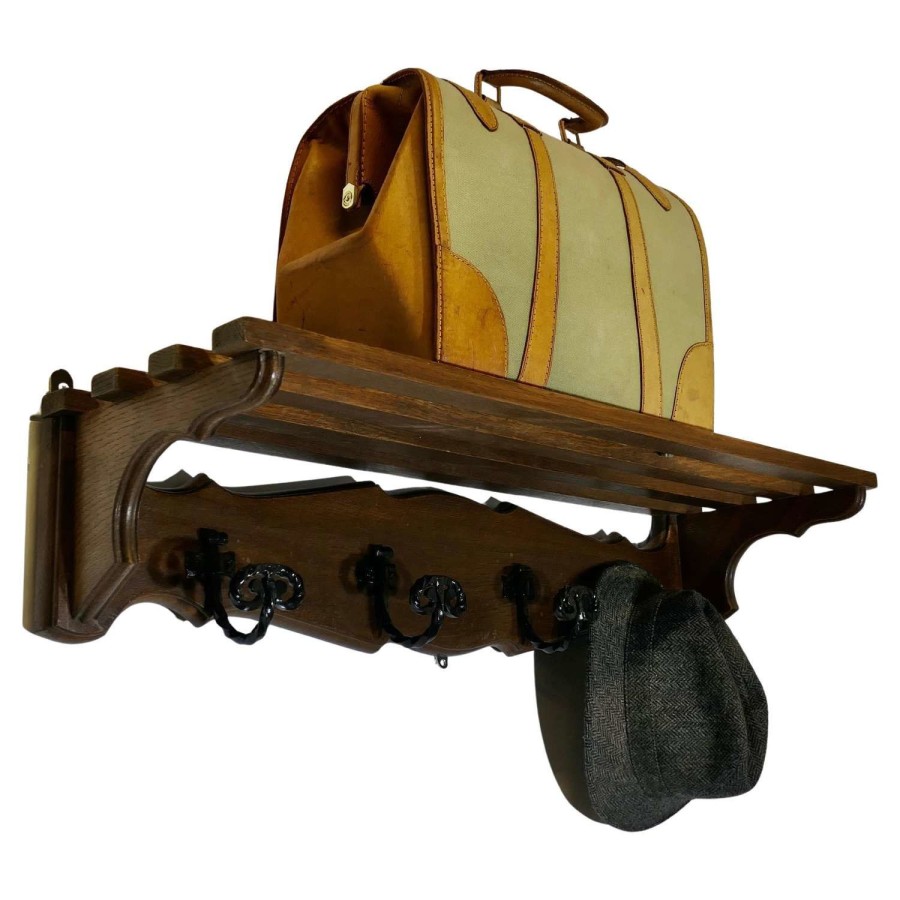 Midcentury French Solid Oak Hall Coat Rack A very sturdy French shelf
