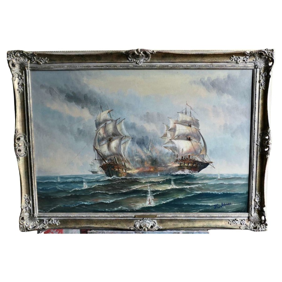 Oil on Canvas The Smoke 0f Battle signed J.C.Ambrose