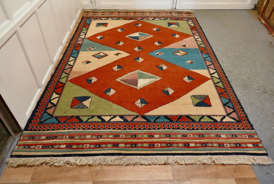 One of a Kind Vintage Multi Colored Retro Cubist Carpet - Image 3