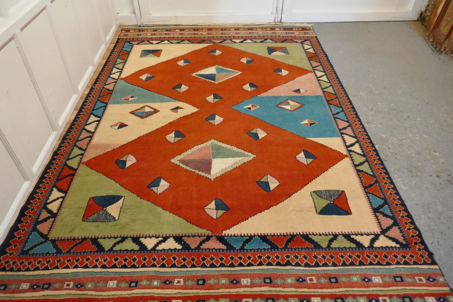 One of a Kind Vintage Multi Colored Retro Cubist Carpet - Image 4