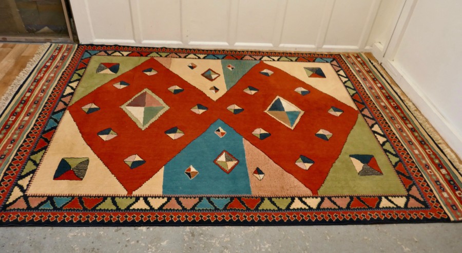 One of a Kind Vintage Multi Colored Retro Cubist Carpet - Image 5