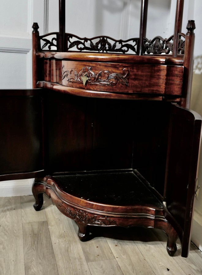Oriental Style Carved Corner Etagere with Cupboard and Drawer - Image 8