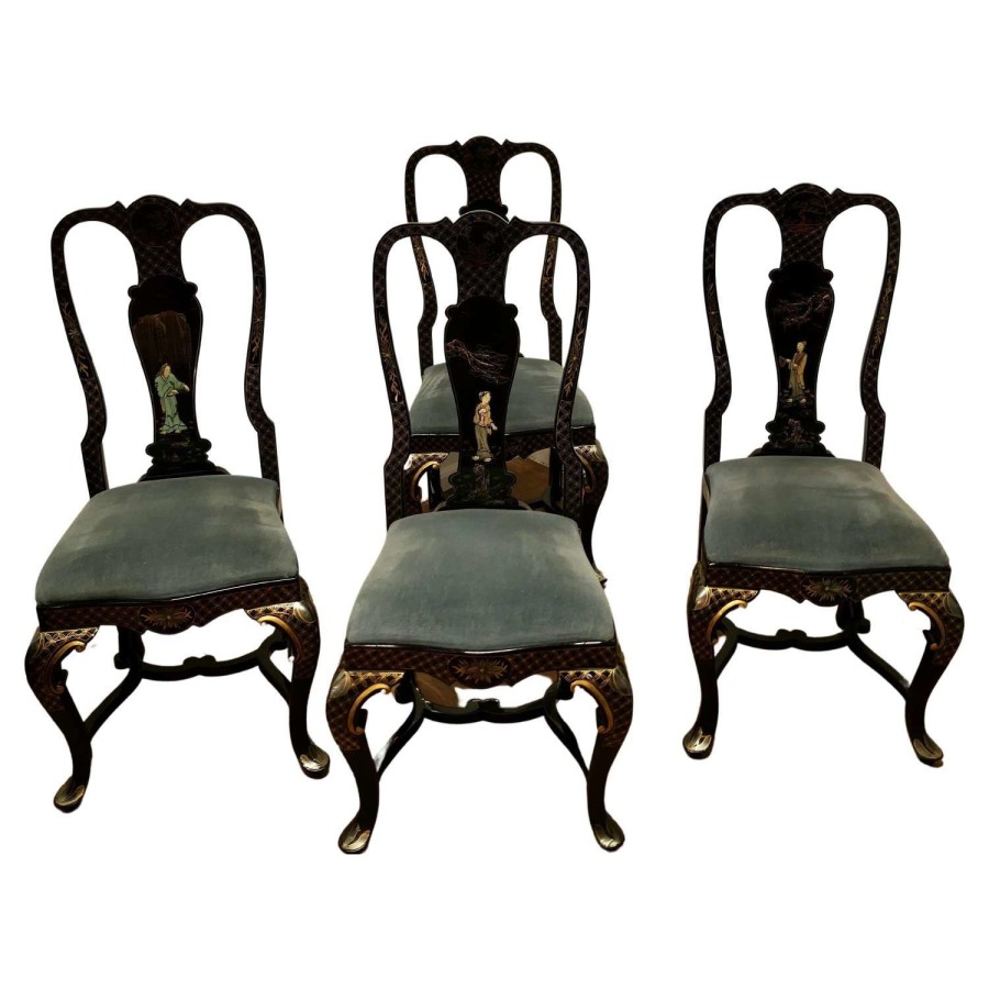 Painted and Lacquered Chinoiserie Dining Chairs a Lovely Looking Set o
