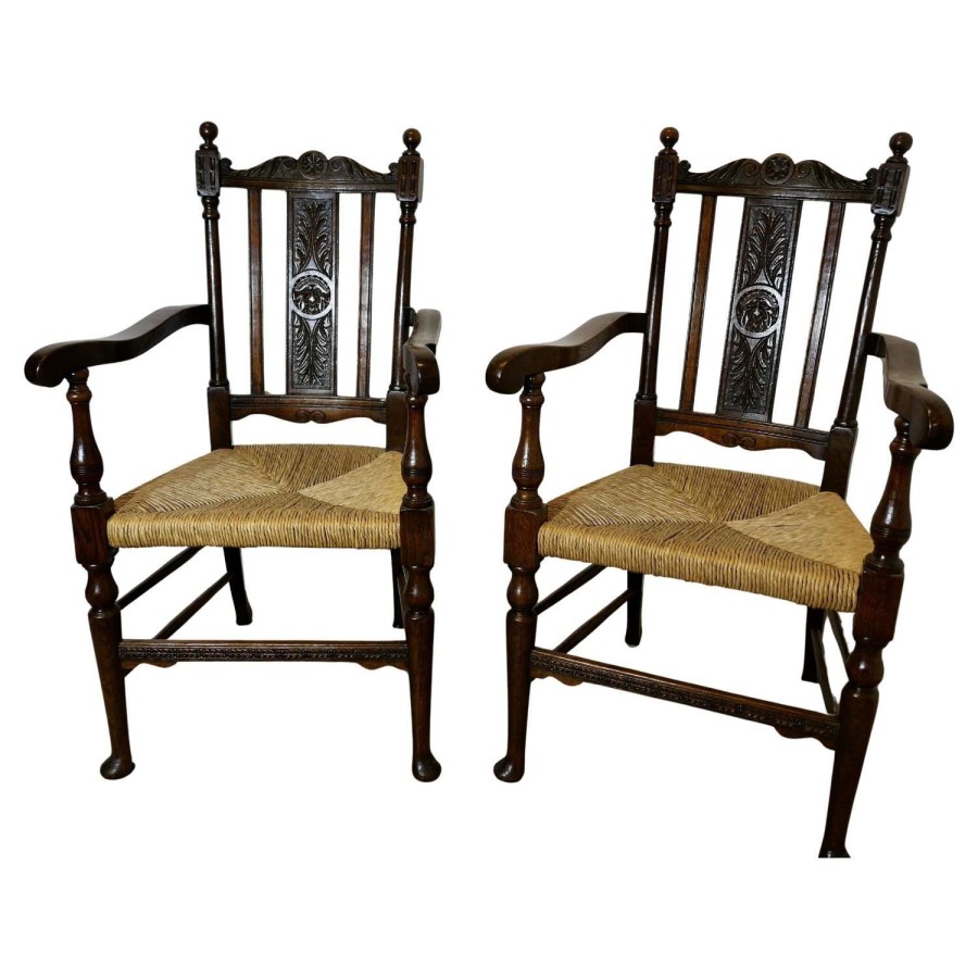 Pair of Excellent Quality Gothic Carved Oak Carver Chairs A good pair