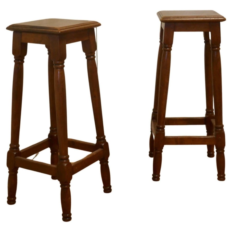 Pair of French Walnut Farmhouse High Kitchen Stools