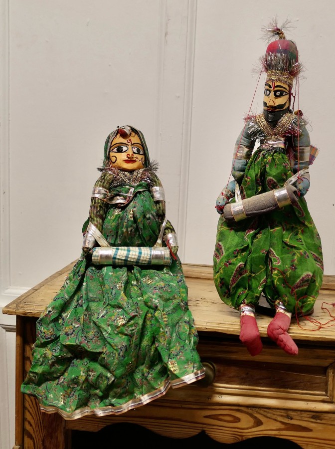 Pair of Indian Handmade Vintage Rajasthani Kathputli Puppets - Image 3