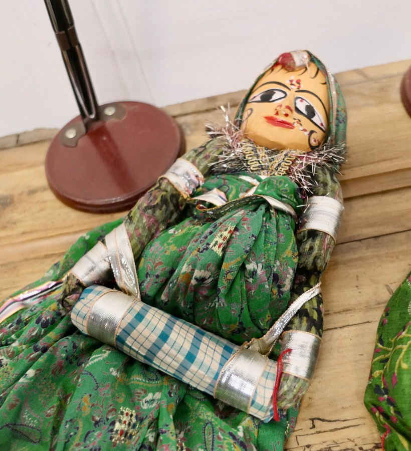 Pair of Indian Handmade Vintage Rajasthani Kathputli Puppets - Image 5