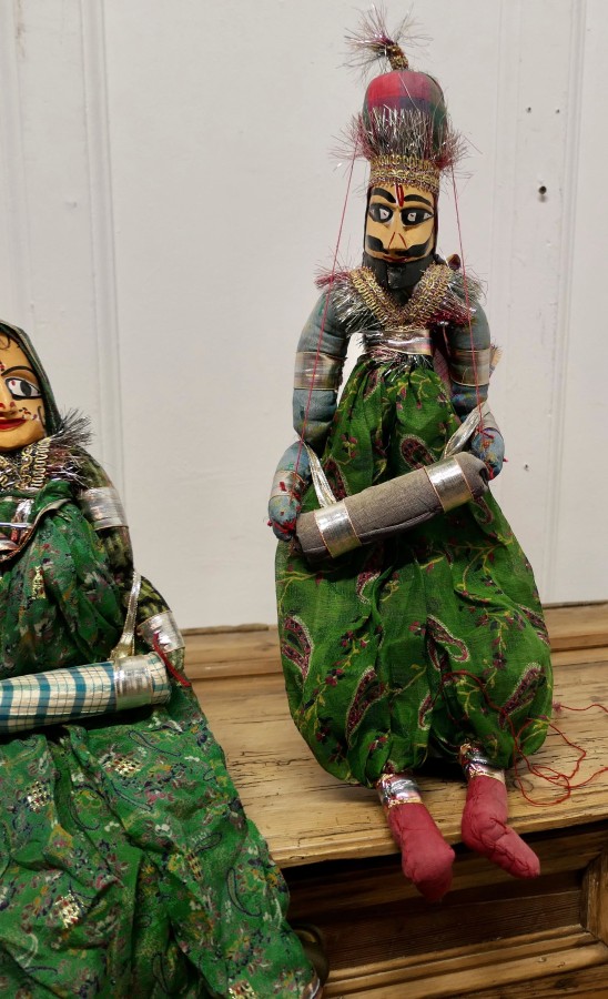 Pair of Indian Handmade Vintage Rajasthani Kathputli Puppets - Image 7