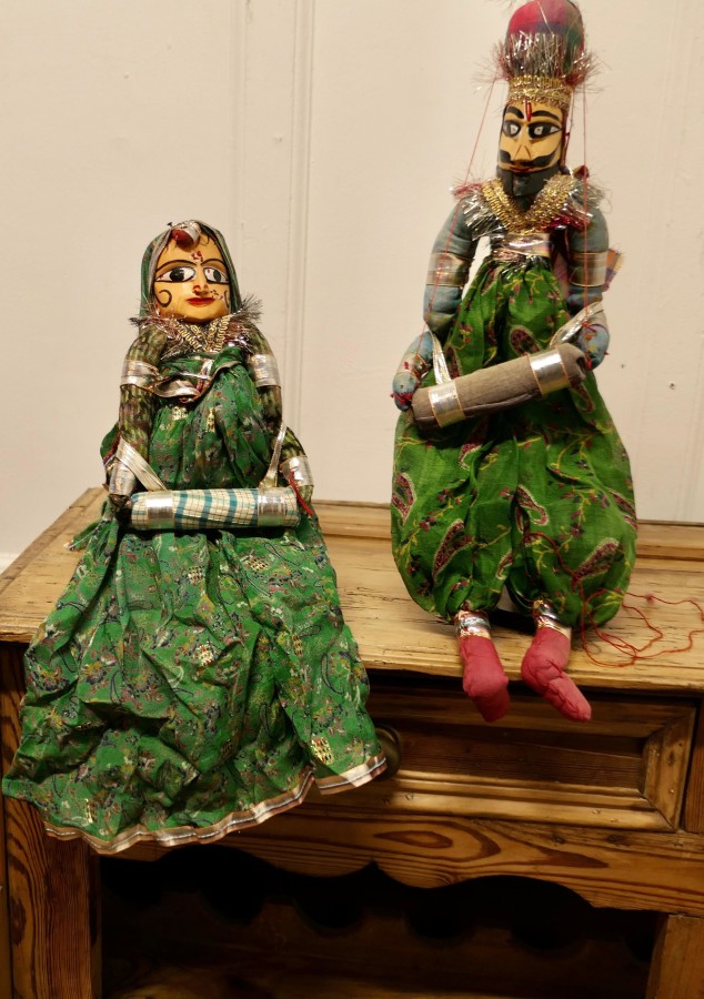 Pair of Indian Handmade Vintage Rajasthani Kathputli Puppets - Image 8