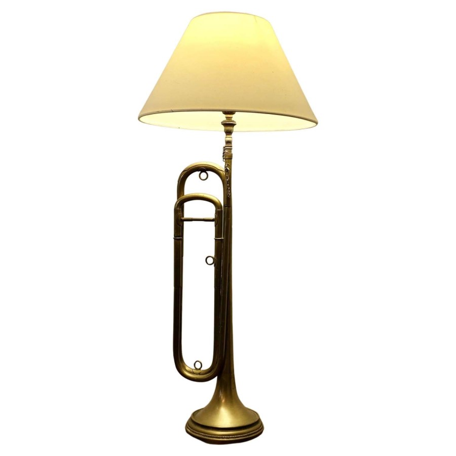 Quirky Brass Table Lamp Made from a Trumpet