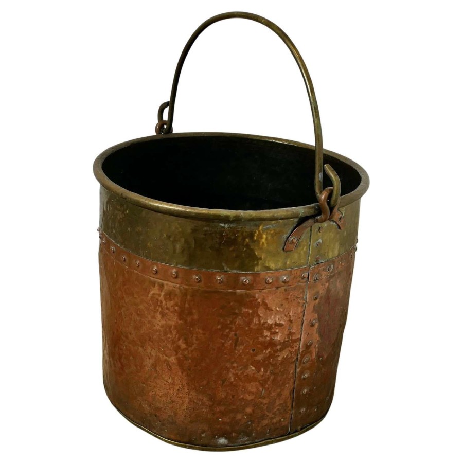 Riveted Copper and Brass Coal Bucket A lovely strong copper coal bucket